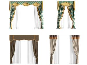 欧式花纹布艺窗帘窗纱3d模型 欧式花纹布艺窗帘窗纱
