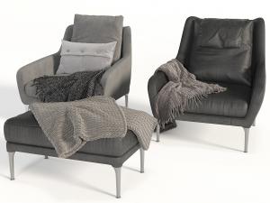 现代皮革布艺休闲单人沙发脚踏3d模型 现代皮革布艺休闲单人沙发脚踏