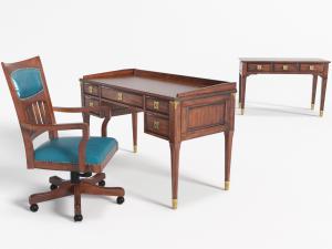 美式实木书桌椅组合3d模型 美式实木书桌椅组合