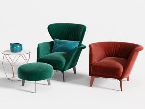 现代复古红色绿色单人沙发脚踏组合3d模型 现代复古红色绿色单人沙发脚踏组合