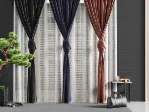 中式金丝绒布艺窗帘窗纱3d模型 中式金丝绒布艺窗帘窗纱