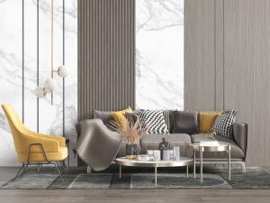 现代布艺多人沙发休闲椅子茶几组合