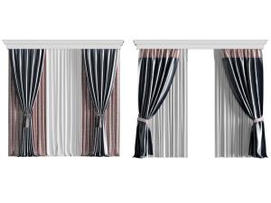 欧式带窗帘槽的布艺窗帘窗纱3d模型 欧式带窗帘槽的布艺窗帘窗纱