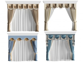 欧式布艺窗帘窗纱3d模型 欧式布艺窗帘窗纱