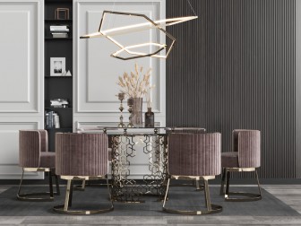 现代轻奢金属多边形支架的餐桌椅组合