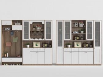 现代实木拼接撞色玄关鞋柜装饰酒柜