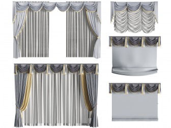 欧式灰色布艺窗帘窗纱3d模型 欧式灰色布艺窗帘窗纱