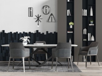 后现代大理石长方形餐桌椅组合