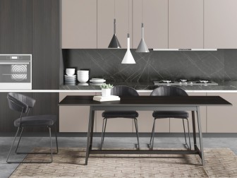 现代长方形餐桌椅组合橱柜