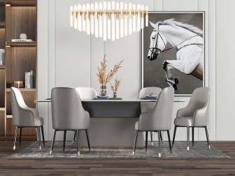 现代长方形餐桌椅组合