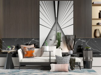 新中式白色多人沙发茶几组合