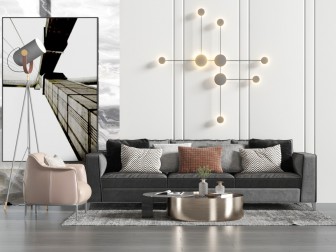 现代轻奢多人单人沙发茶几组合