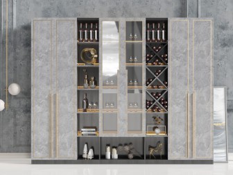 新中式镶嵌金边的装饰酒柜3d模型 新中式镶嵌金边的装饰酒柜