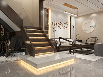 新中式茶室楼梯间