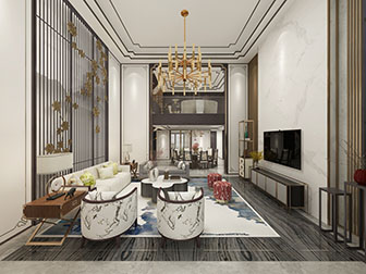 新中式复式挑高客厅餐厅