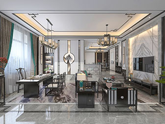 新中式客厅茶室餐厅