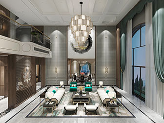 新中式复式挑高客厅餐厅