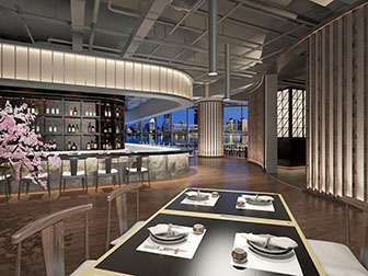 新中式酒店餐馆饭店前台走廊过道