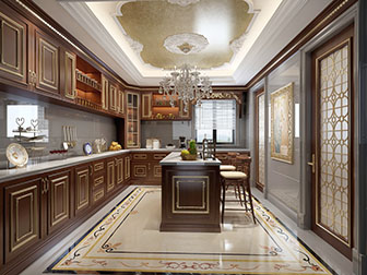 欧式古典厨房中岛橱柜
