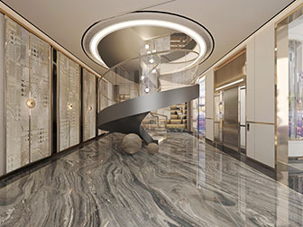 现代轻奢大厅旋转楼梯电梯间