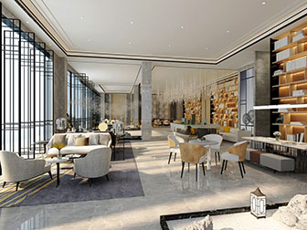 现代轻奢售楼处洽谈区大厅沙盘