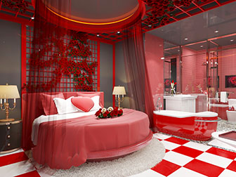 现代红色主题的酒店客房