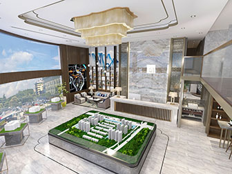 新中式售楼处接待前台大厅沙盘