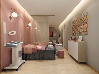 现代轻奢美容院会所spa护理房按摩床