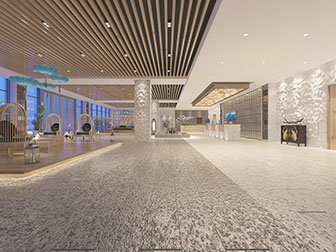 新中式大厅大堂前台接待台休闲区