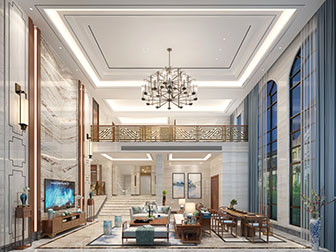 新中式挑高复式客厅餐厅