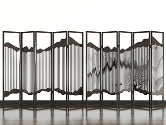 新中式山脉装饰的实木屏风