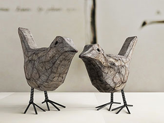 两只木头麻雀雕刻雕塑摆件