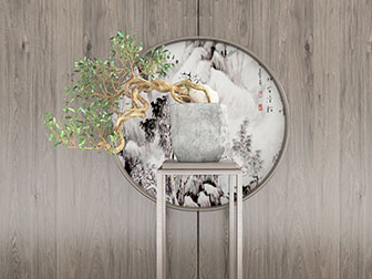 中式实木花架水泥花盆盆栽植物