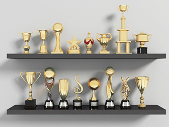 现代实木板上的奖杯奖牌3d模型 现代实木板上的奖杯奖牌