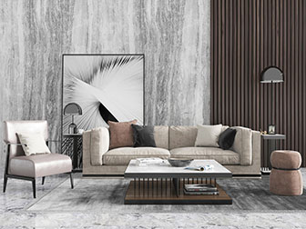 现代布艺多人沙发休闲椅子茶几组合