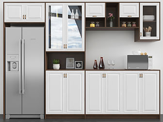 北欧白色柜门实木嵌入冰箱的餐边柜