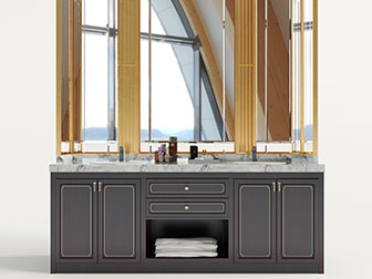 新中式双盆洗手台浴室镜3d模型 新中式双盆洗手台浴室镜