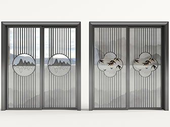 新中式装饰山脉图案的玻璃推拉门