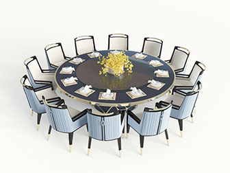 新中式圆形酒店餐桌椅组合