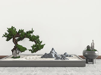 中式松树山脉景观园艺小品