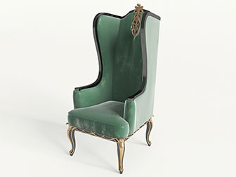欧式绿色金丝绒高背单人沙发3d模型 欧式绿色金丝绒高背单人沙发
