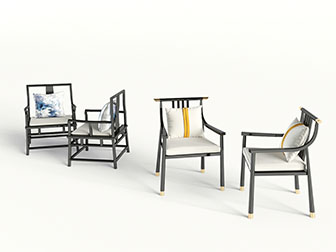 新中式黑色实木扶手休闲椅子