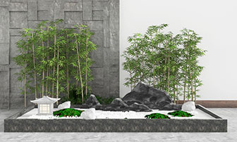 中式竹子假山园艺小品
