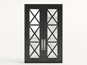 美式黑色实木装饰玻璃的双扇大门