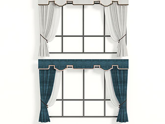 新中式蓝色窗帘窗纱3d模型 新中式蓝色窗帘窗纱