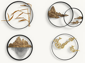 新中式圆形立体竹子山脉祥云装饰挂件