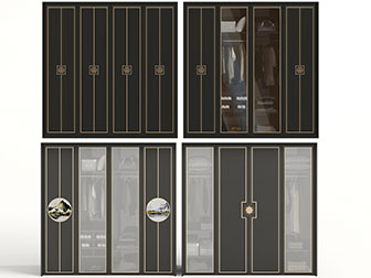 新中式装饰玻璃柜门的衣柜