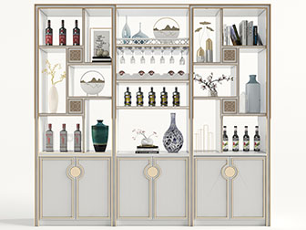 新中式白色金边的装饰酒柜3d模型 新中式白色金边的装饰酒柜