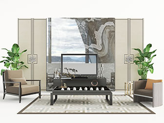 新中式单人沙发茶几电视柜3d模型 新中式单人沙发茶几电视柜