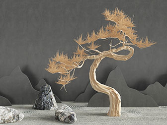 中式松树石头景观园艺小品